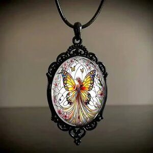 Black Antique Style BUTTERFLY Pendant Necklace